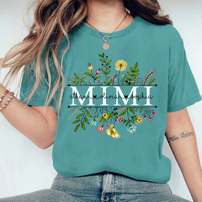 Personalized Grandma Wildflowers And Kids Comfort Colors T-Shirt
