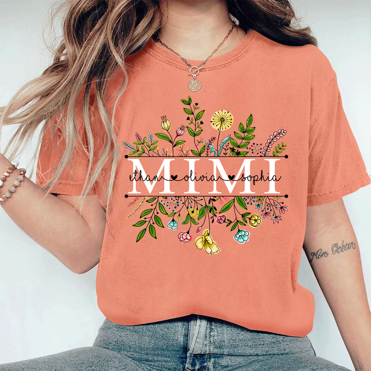 Personalized Grandma Wildflowers And Kids Comfort Colors T-Shirt