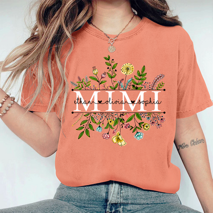 Personalized Grandma Wildflowers And Kids Comfort Colors T-Shirt