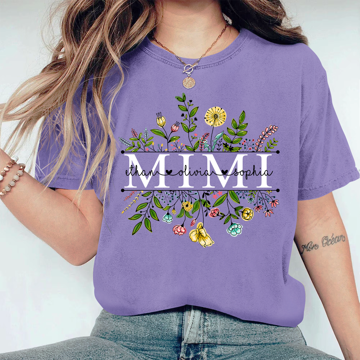 Personalized Grandma Wildflowers And Kids Comfort Colors T-Shirt