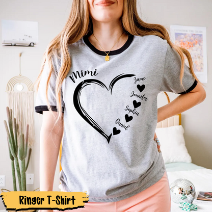 Mimi and Grandkids Heart Ringer T-Shirt