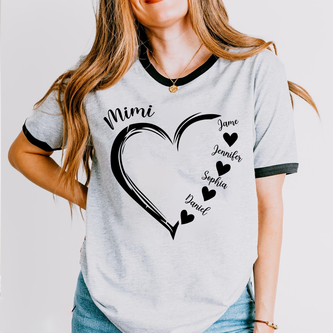 Mimi and Grandkids Heart Ringer T-Shirt