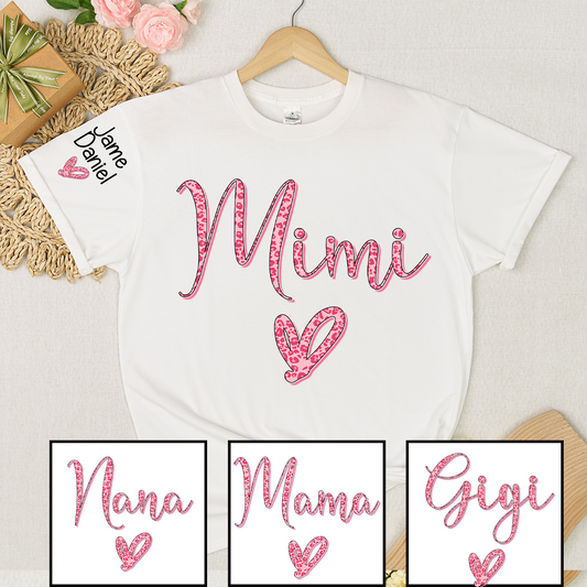 Mimi and Grandkis Leopard Heart T-shirt