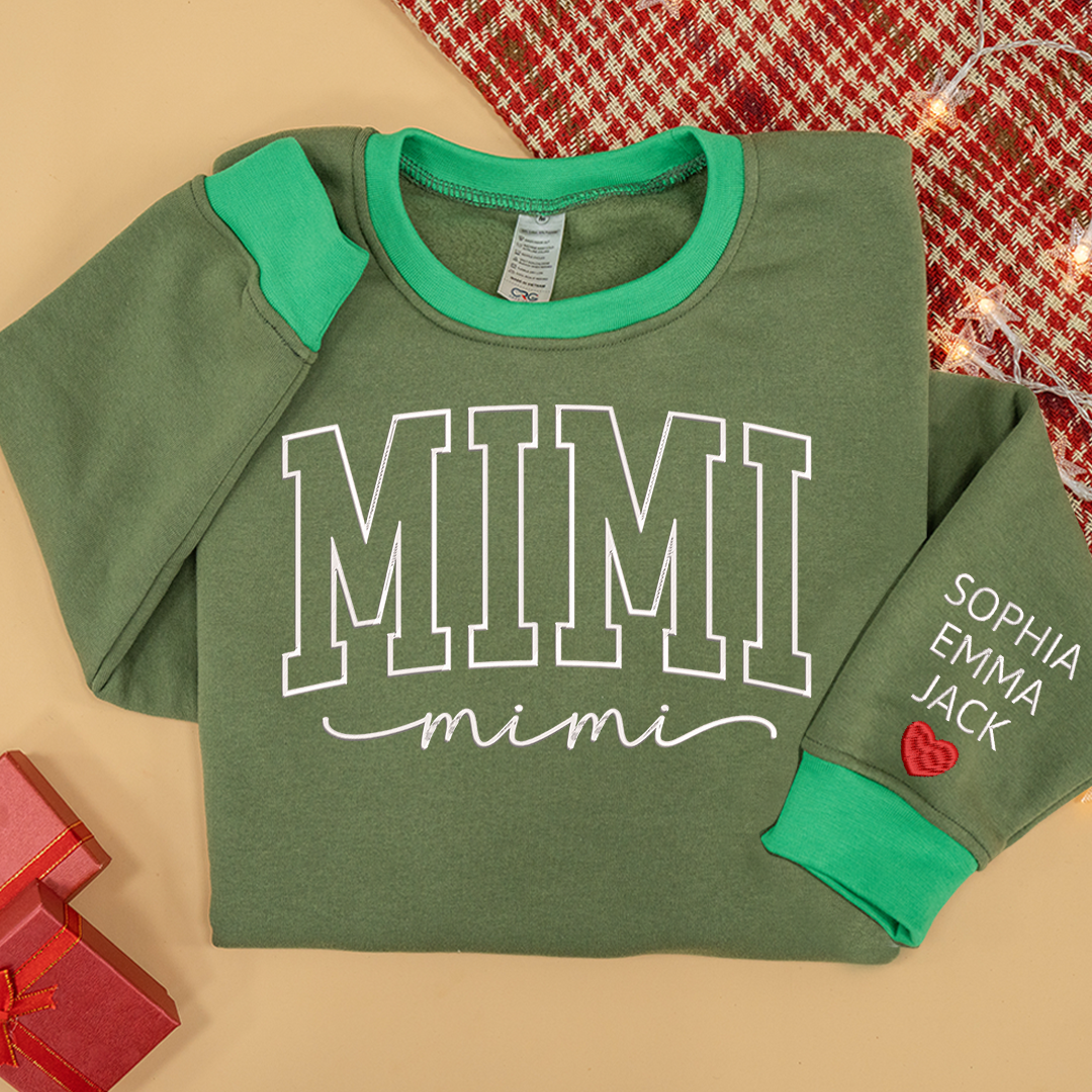 Colorful Crewneck, Custom Mimi Heart Embroidery And Grandkids Sweatshirt Mix