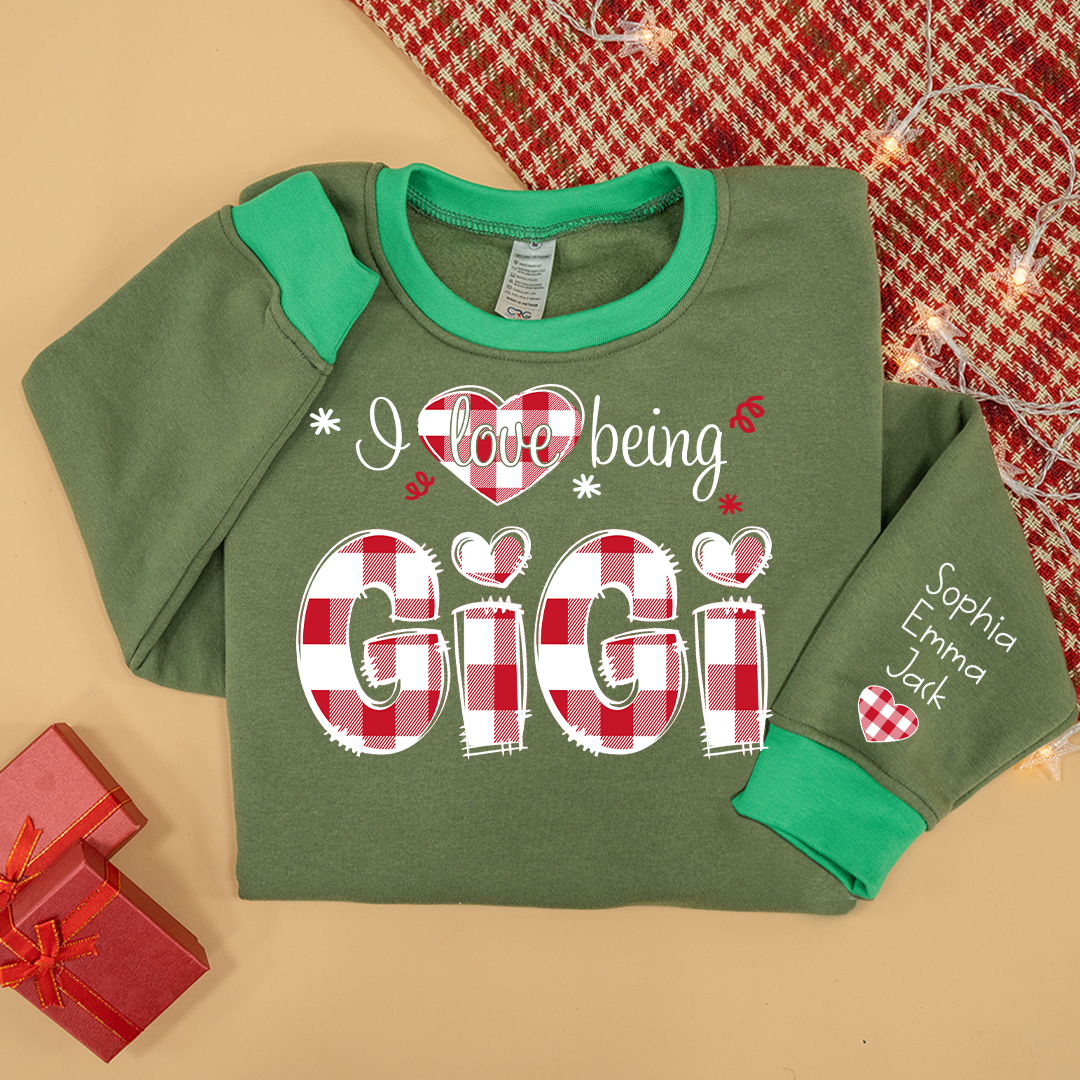 Custom 'I Love Being Gigi' Christmas & Valentine Gift for Grandmothers - Personalized Names - Cozy Holiday Shirt for Gigi Sweatshirt Mix