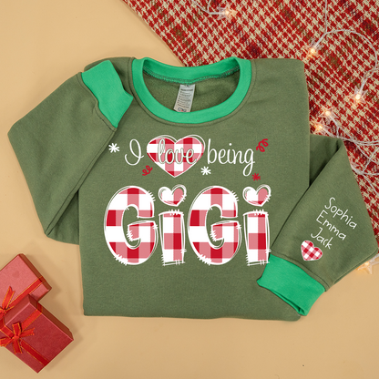Custom 'I Love Being Gigi' Christmas & Valentine Gift for Grandmothers - Personalized Names - Cozy Holiday Shirt for Gigi Sweatshirt Mix
