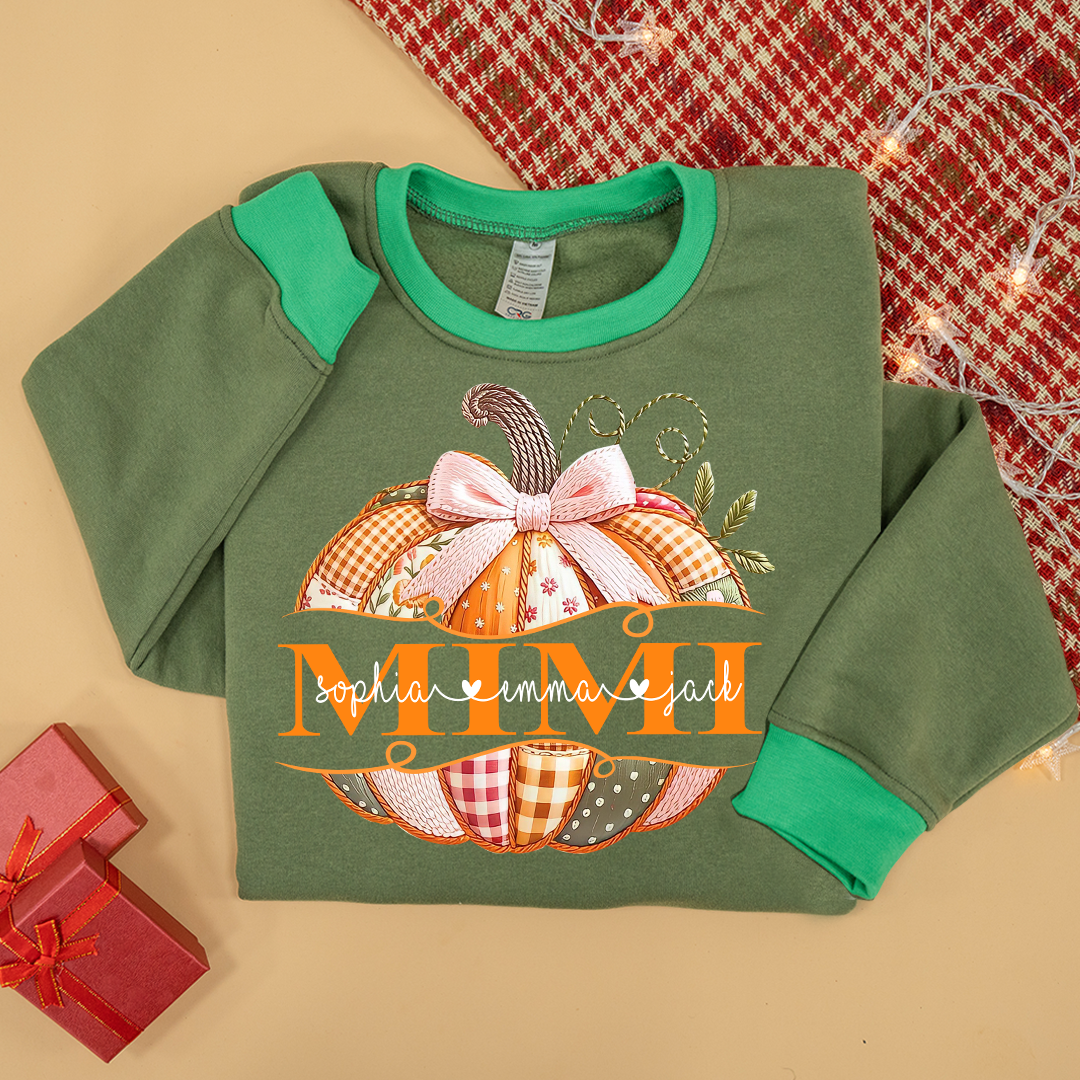 Mimi Pumpkin with Grandkids Names – Fall Gift for Grandma Sweatshirt Mix