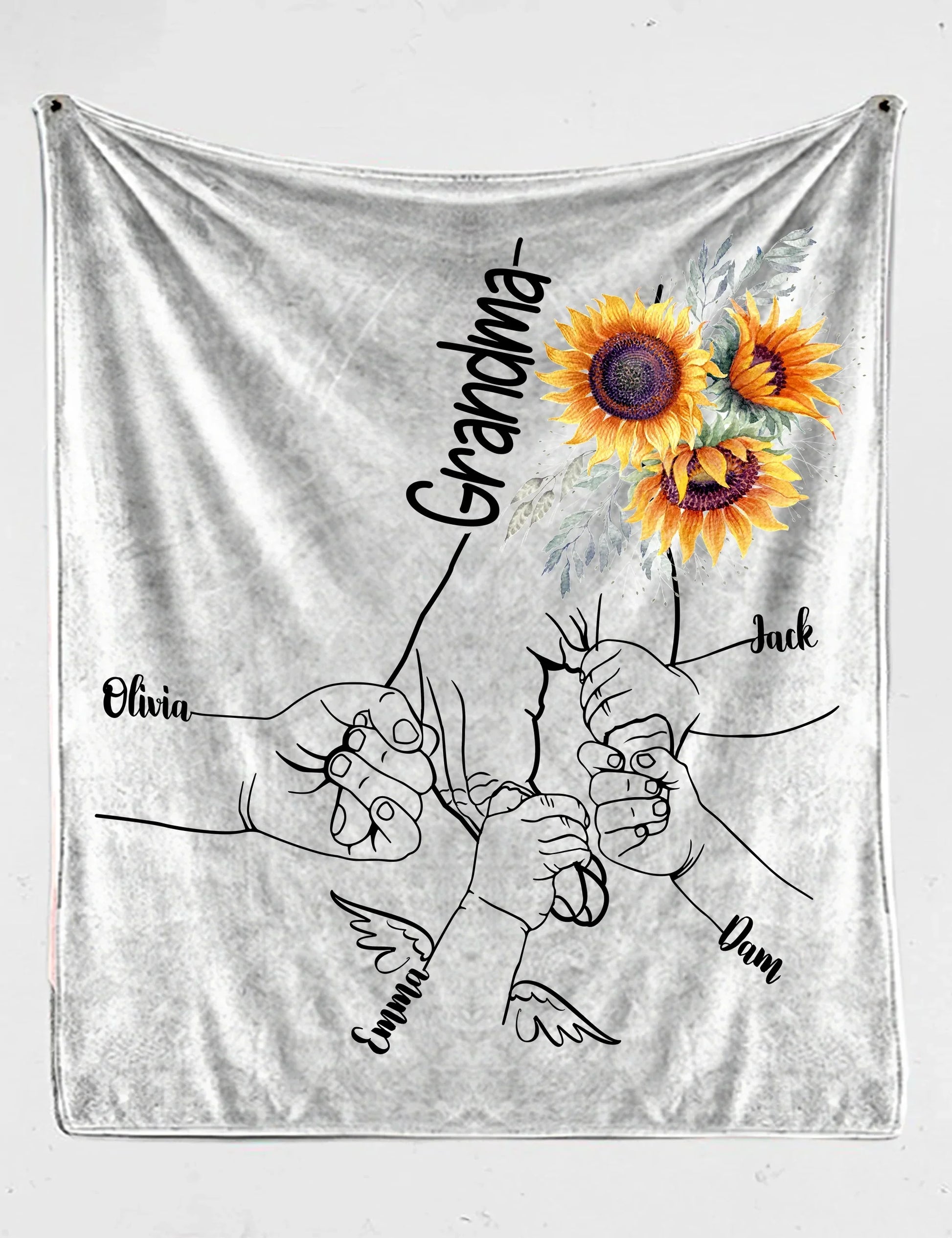 Grandma Hands Grandkids Sunflower Blanket