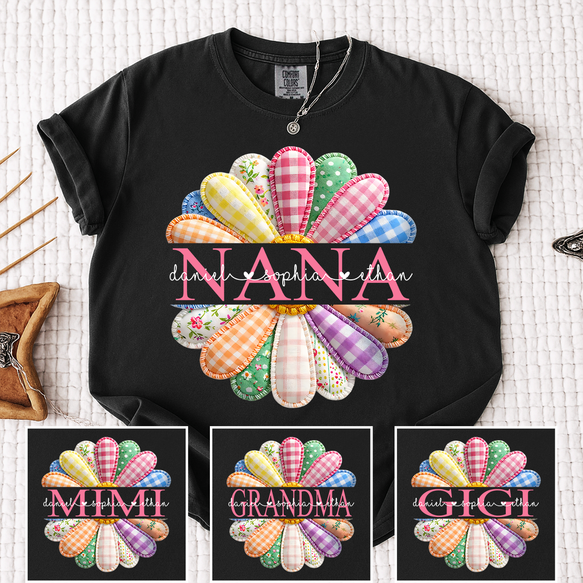 Comfort Colors MIMI Custom T Shirt, Personalized with Grandkids Names, Vibrant Floral Design for Mimi