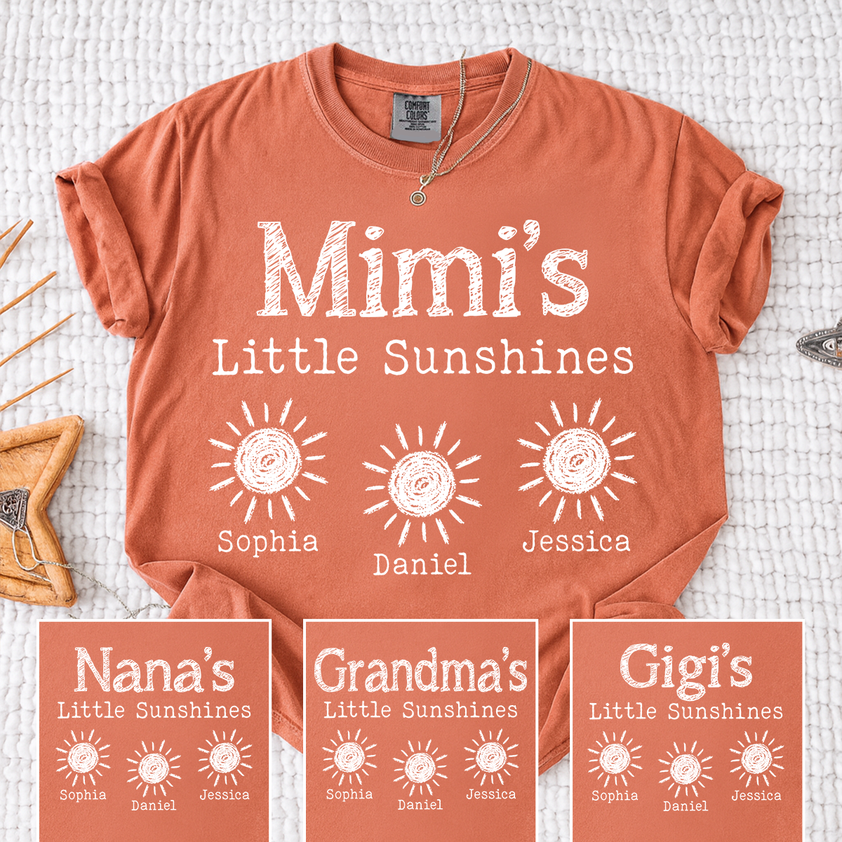 Comfort Colors Personalized Mimi's Little Sunshines Shirt with Grandkids Names, Custom Mimi Tee, Family Gift for Grandma and Mimi