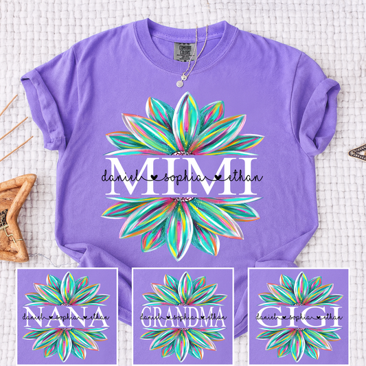 Comfort Colors Personalized MIMI T Shirt, Custom Family Names with Colorful Flower Design, Perfect Gift for Mimi