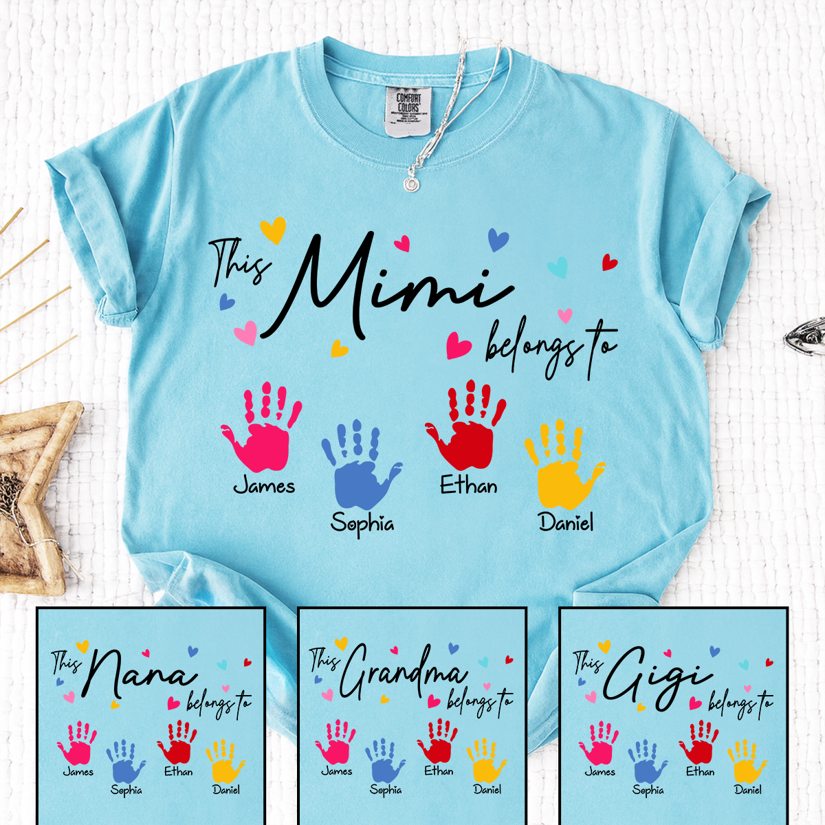 Comfort Colors® This Mimi Belongs To Shirt, Personalized Name Mimi Tee, Colorful Handprint Design, Custom Family Gift for Grandma