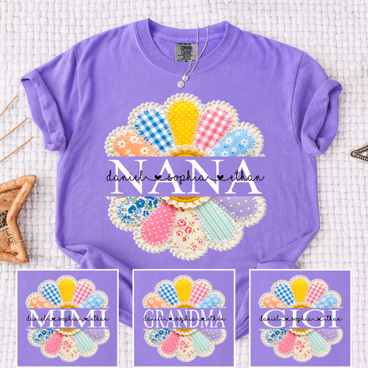 Comfort Colors NANA Floral Patchwork T Shirt, Customizable with Kids Names, Perfect for Nana Gifts