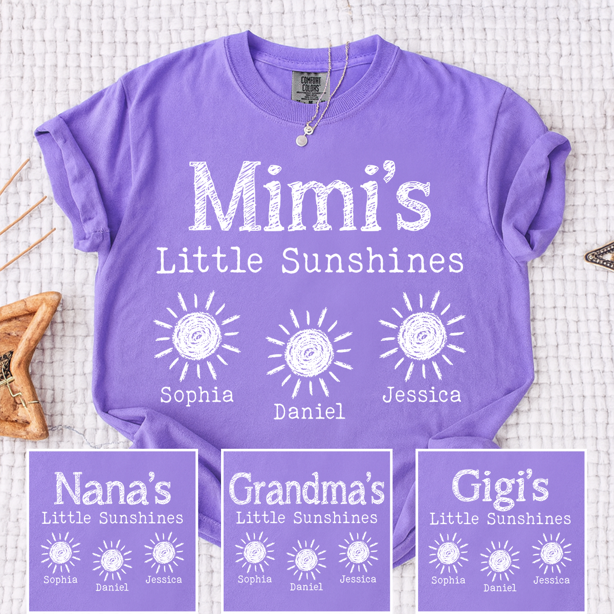 Comfort Colors Personalized Mimi's Little Sunshines Shirt with Grandkids Names, Custom Mimi Tee, Family Gift for Grandma and Mimi