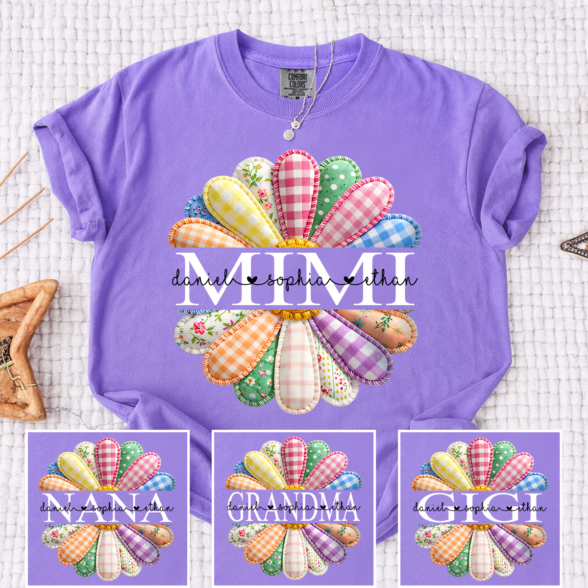 Comfort Colors MIMI Custom T Shirt, Personalized with Grandkids Names, Vibrant Floral Design for Mimi