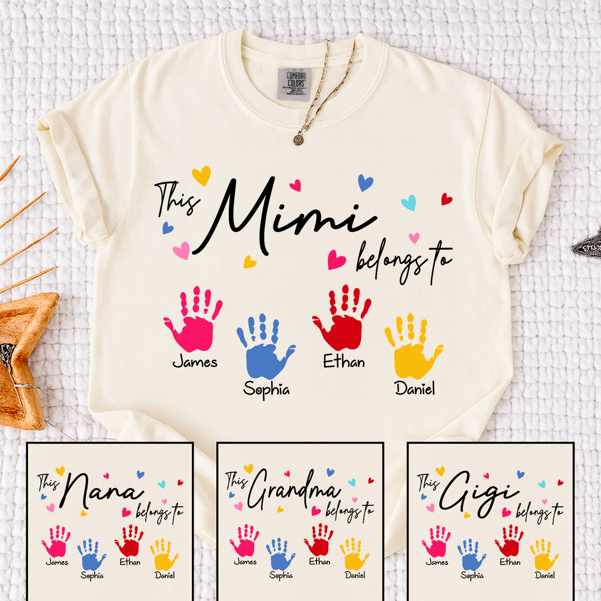 Comfort Colors® This Mimi Belongs To Shirt, Personalized Name Mimi Tee, Colorful Handprint Design, Custom Family Gift for Grandma