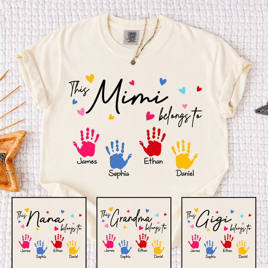 Comfort Colors® This Mimi Belongs To Shirt, Personalized Name Mimi Tee, Colorful Handprint Design, Custom Family Gift for Grandma