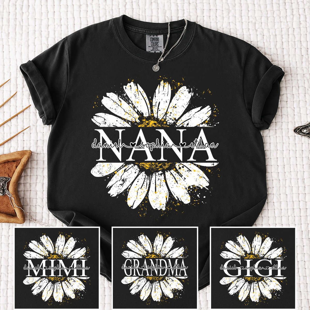 Comfort Colors Personalized Nana Shirt with Beautiful Daisy Print – Custom Grandma Gift with Children’s Names