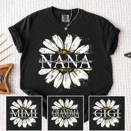 Comfort Colors Personalized Nana Shirt with Beautiful Daisy Print – Custom Grandma Gift with Children’s Names