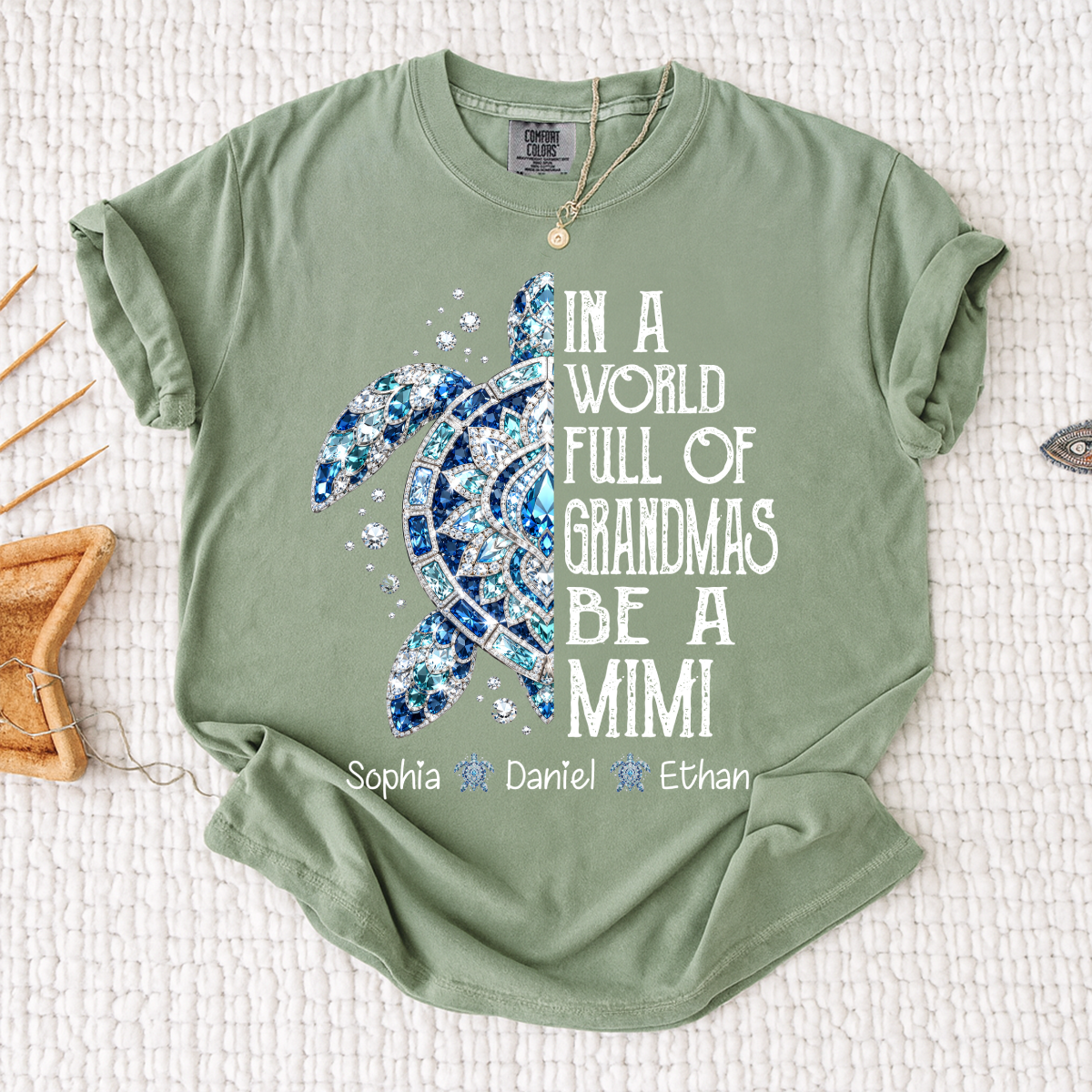 Comfort Colors® Personalized Mimi Sea Turtle Shirt, In A World Full Of Grandmas Be A Mimi Tee, Custom Grandkids Names T Shirt, Coastal Grandma Gift