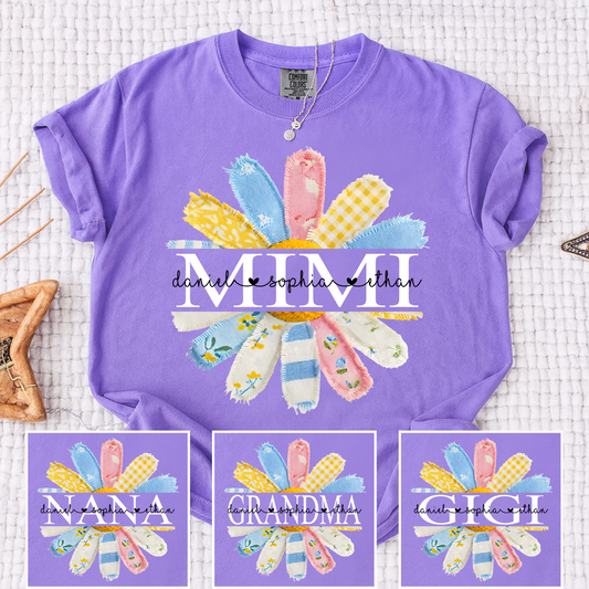 Comfort Colors Custom MIMI T Shirt, Personalized with Grandkids Names, Bright and Colorful Floral Design for Mimi