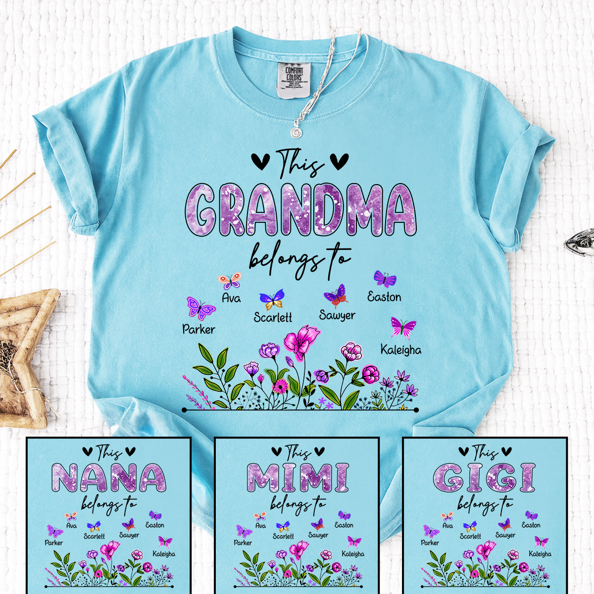 Comfort Colors® This Grandma Belongs To Tee, Custom Grandma Shirt with Grandkids Names, Floral Garden Theme, Meaningful Family Apparel
