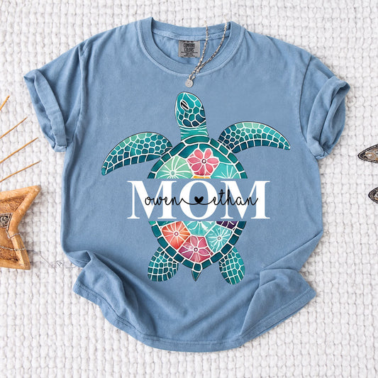 Comfort Colors® Personalized Mimi Sea Turtle Shirt, Custom Grandkids Names Beach Shirt, Coastal Summer Vacation Shirt for Grandma, Ocean Lover Gift for Mimi Nana Gigi