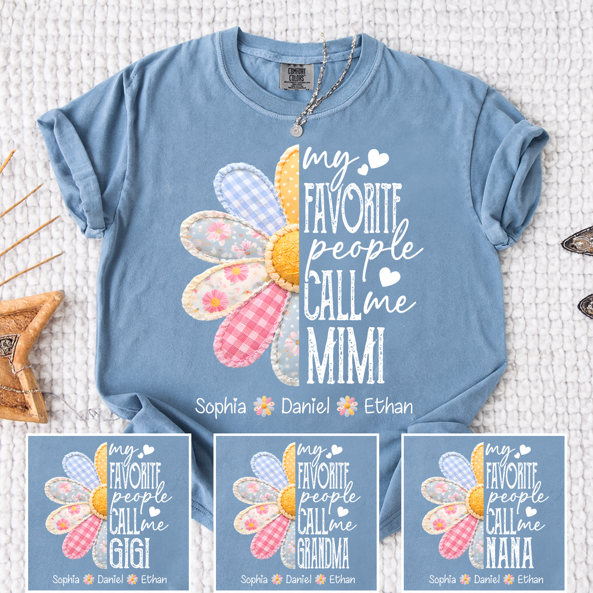 Comfort Colors Personalized Mimi Shirt Floral Design, My Favorite People Call Me Mimi Custom Family Names Tee