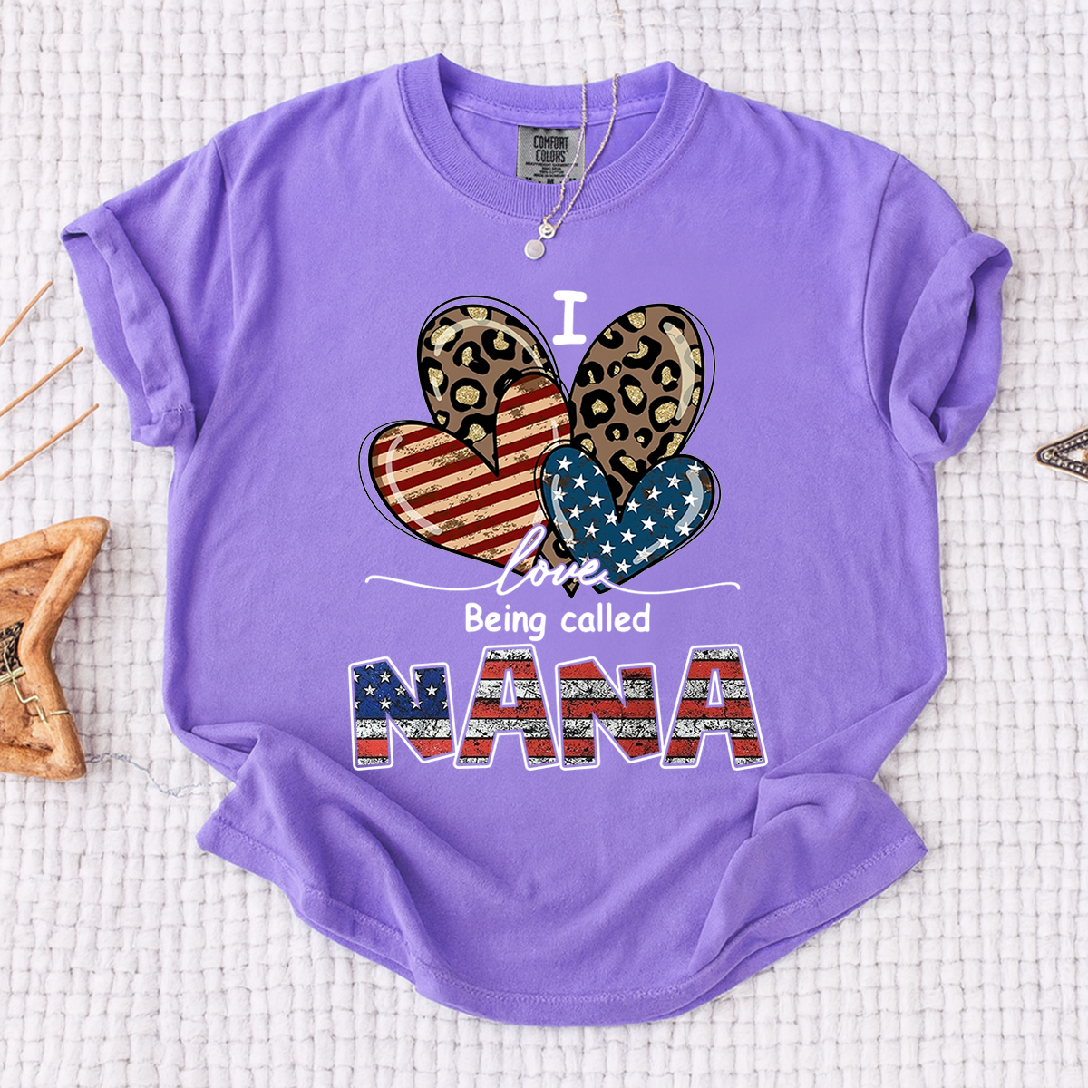 Comfort Colors® I Love Being Called Nana American Flag Heart Shirt, For Gift Grandma