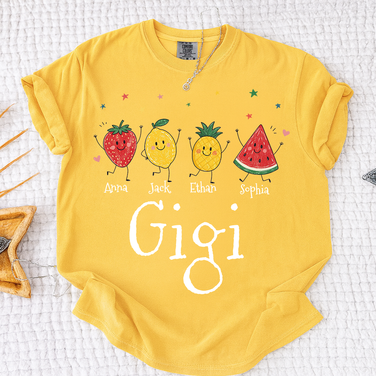 Comfort Colors® Personalized Gigi Shirt with Grandkids Names, Cute Fruit Family Grandma Tee, Custom Gigi Gift from Grandchildren, Summer Family Shirt
