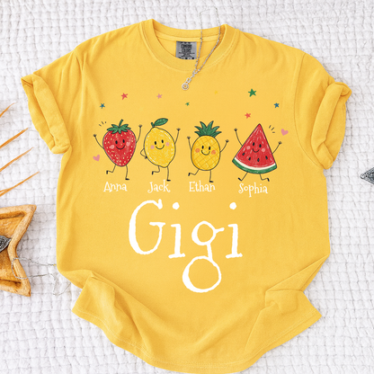 Comfort Colors® Personalized Gigi Shirt with Grandkids Names, Cute Fruit Family Grandma Tee, Custom Gigi Gift from Grandchildren, Summer Family Shirt