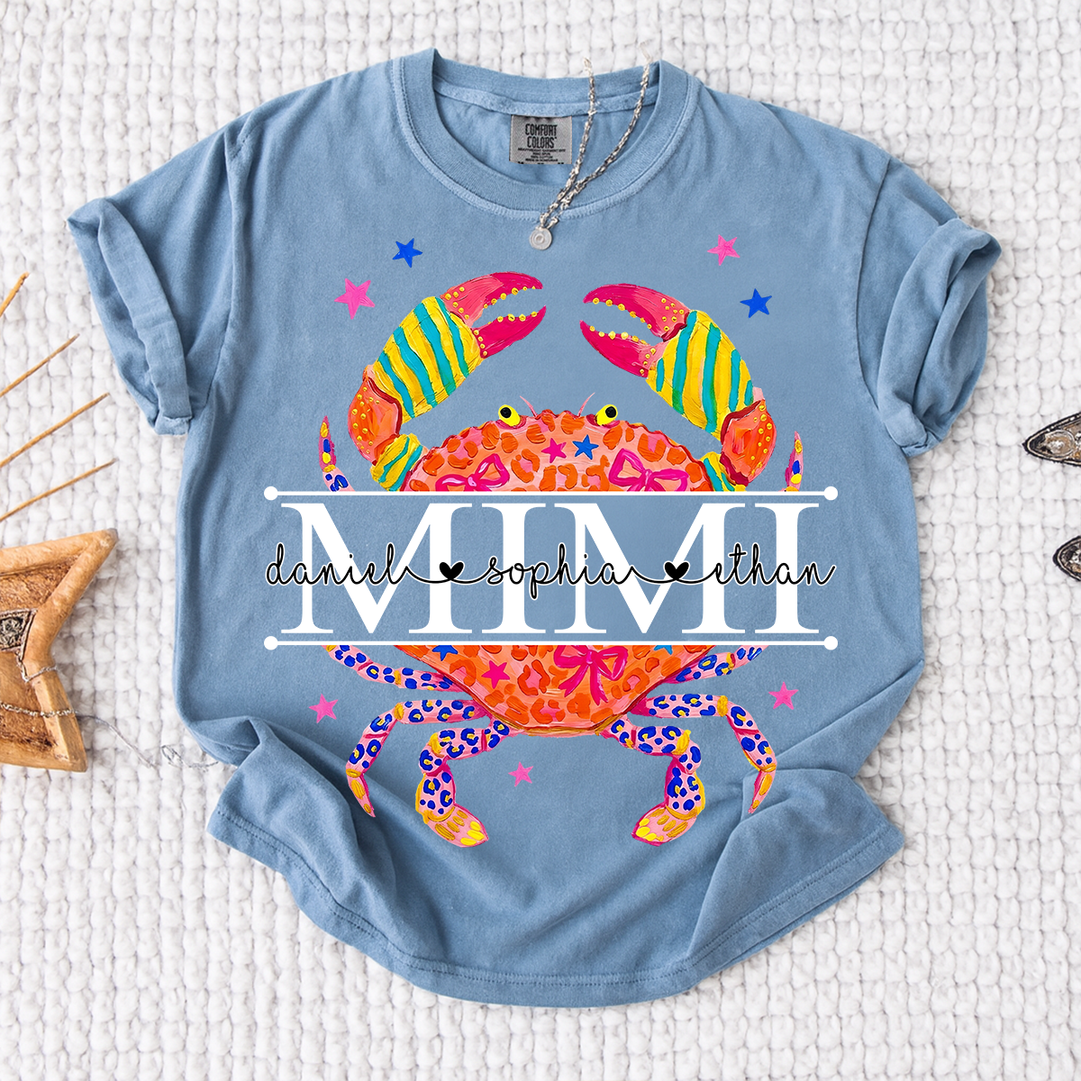 Comfort Colors® Women’s Mimi Crab Graphic T-Shirt Fun Family Vacation Casual Summer Top