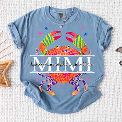 Comfort Colors® Women’s Mimi Crab Graphic T-Shirt Fun Family Vacation Casual Summer Top
