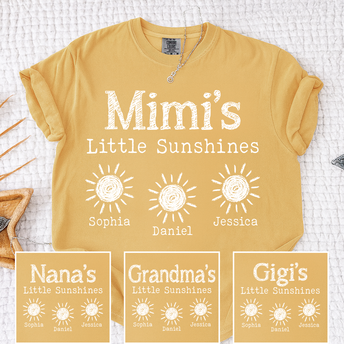 Comfort Colors Personalized Mimi's Little Sunshines Shirt with Grandkids Names, Custom Mimi Tee, Family Gift for Grandma and Mimi
