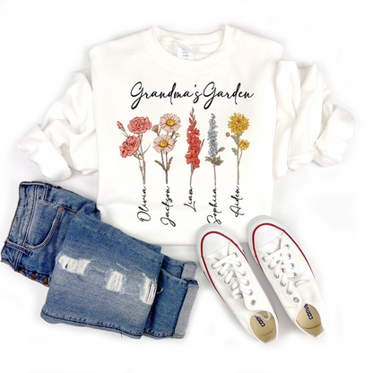 Grandma's Garden, Custom Birthflower Sweatshirt, Gift for Grandma, Love Grows Here Sweatshirt