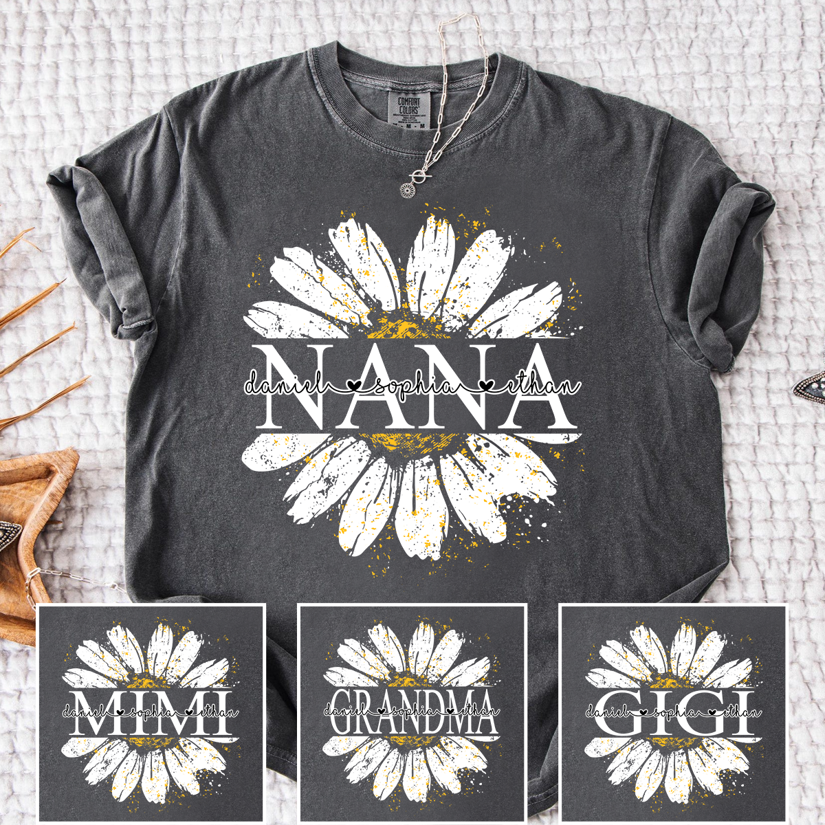Comfort Colors Personalized Nana Shirt with Beautiful Daisy Print – Custom Grandma Gift with Children’s Names