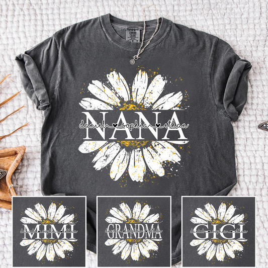 Comfort Colors Personalized Nana Shirt with Beautiful Daisy Print – Custom Grandma Gift with Children’s Names