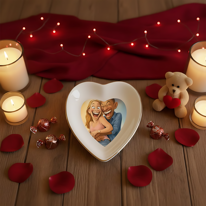 Custom Caricature Portrait Jewelry Dish from Photo, Personalized Funny Cartoon Drawing Coffee Jewelry Dish for Couples