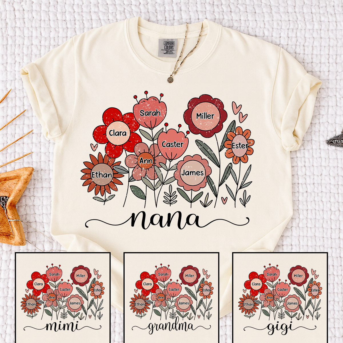Comfort Colors Personalized Nana T Shirt, Custom Family Floral Design with Kids Names, Perfect Gift for Grandma