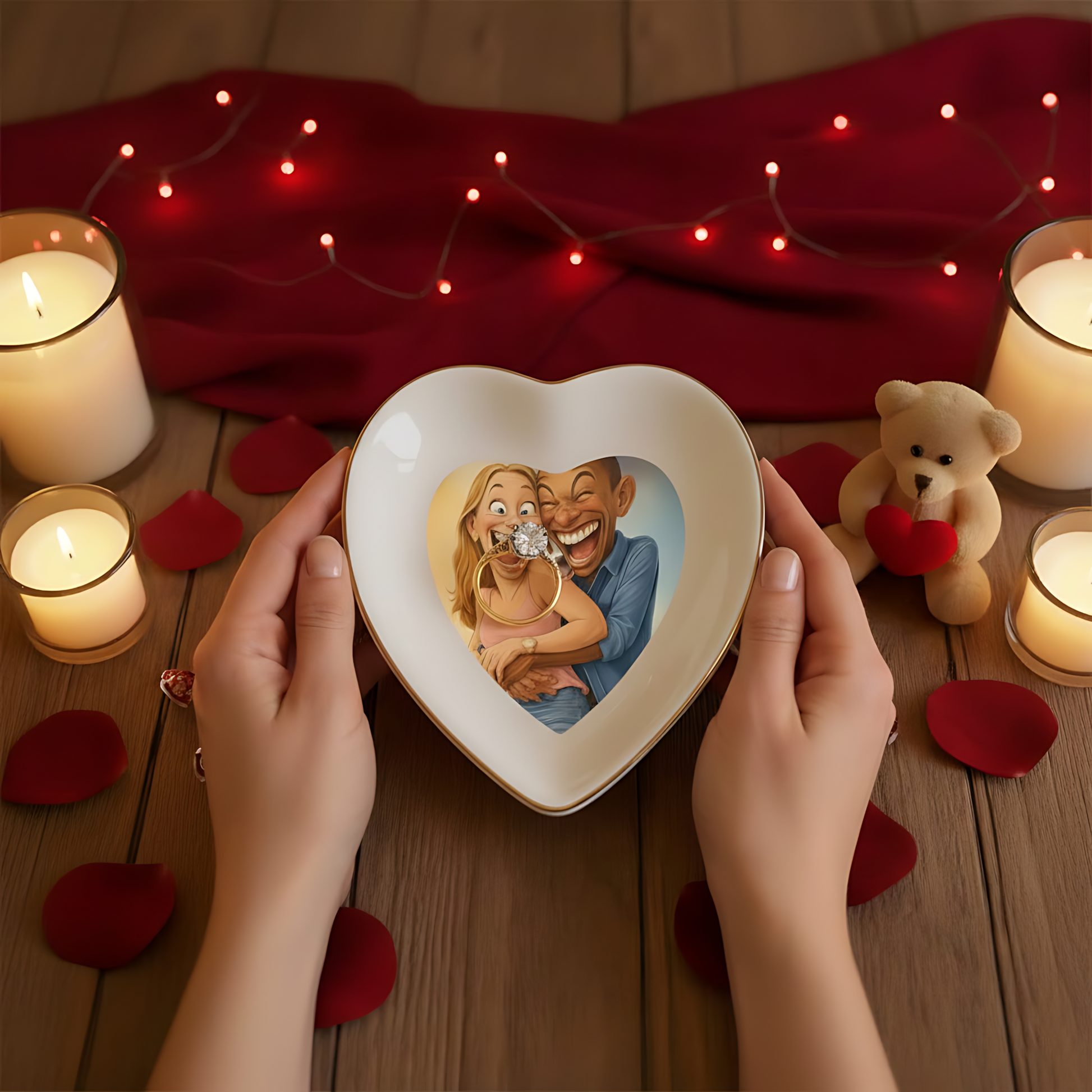Custom Caricature Portrait Jewelry Dish from Photo, Personalized Funny Cartoon Drawing Coffee Jewelry Dish for Couples