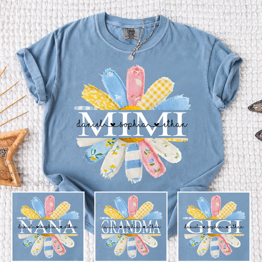 Comfort Colors Custom MIMI T Shirt, Personalized with Grandkids Names, Bright and Colorful Floral Design for Mimi