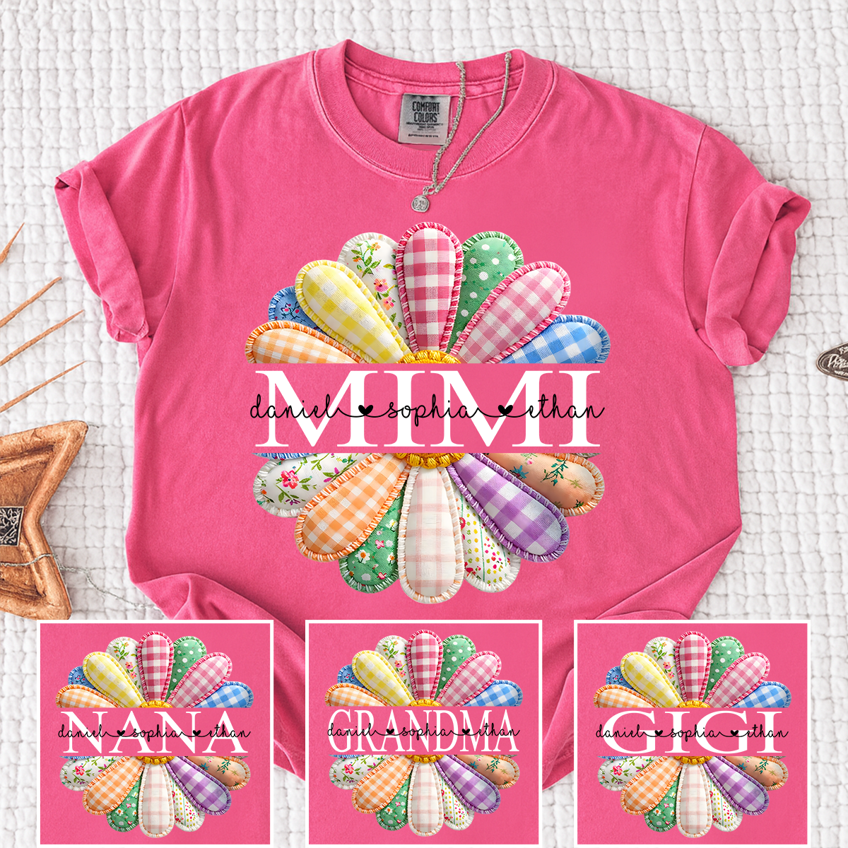 Comfort Colors MIMI Custom T Shirt, Personalized with Grandkids Names, Vibrant Floral Design for Mimi