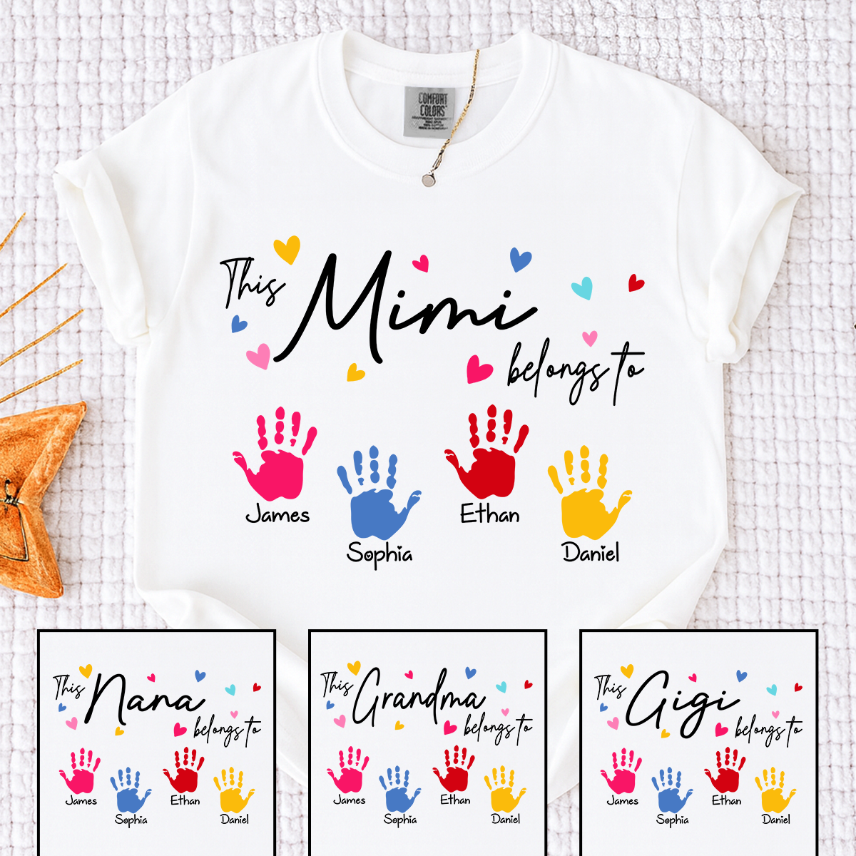 Comfort Colors® This Mimi Belongs To Shirt, Personalized Name Mimi Tee, Colorful Handprint Design, Custom Family Gift for Grandma