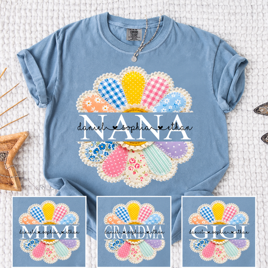 Comfort Colors NANA Floral Patchwork T Shirt, Customizable with Kids Names, Perfect for Nana Gifts