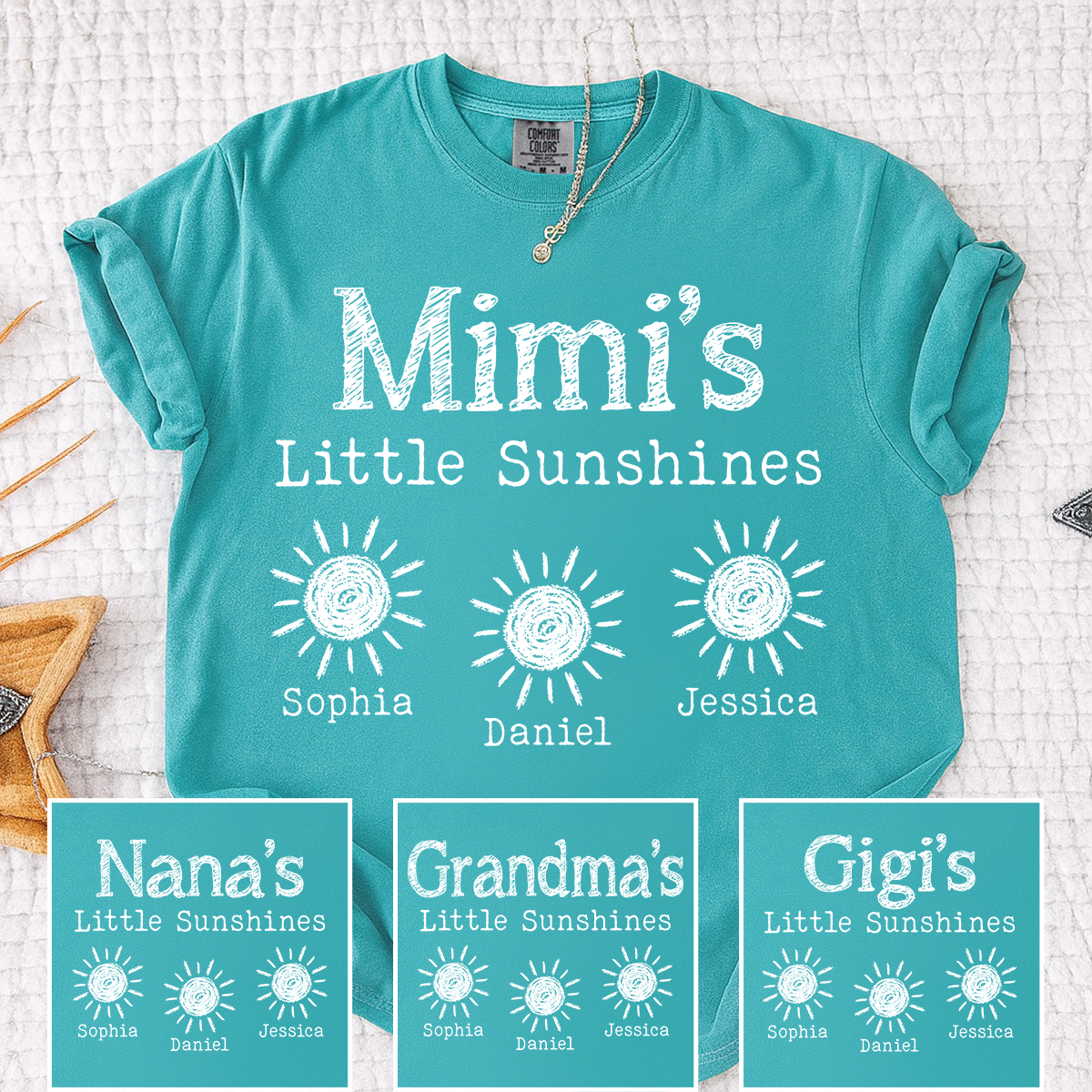 Comfort Colors Personalized Mimi's Little Sunshines Shirt with Grandkids Names, Custom Mimi Tee, Family Gift for Grandma and Mimi