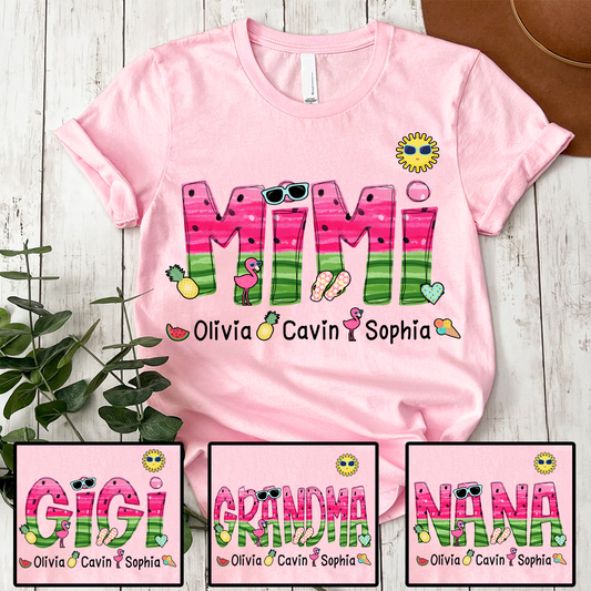 Custom Mimi Watermelon Summer Shirt, Personalized Nickname And Grandkids T-Shirt