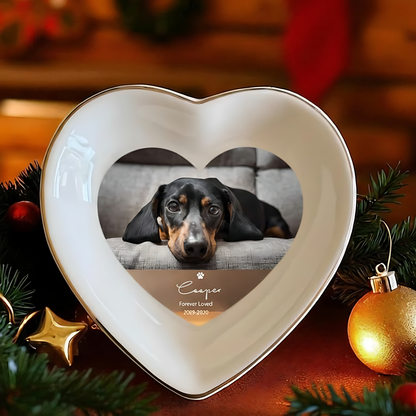 Personalized Pet Memorial Heart Dish – Custom Photo Pet Loss Keepsake