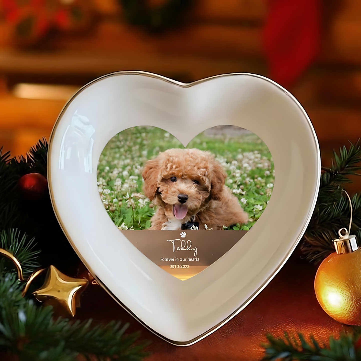 Personalized Pet Memorial Heart Dish – Custom Photo Pet Loss Keepsake