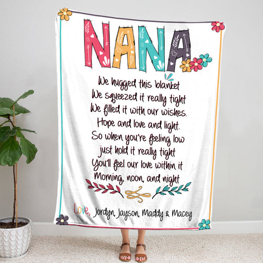 Personalized This Blanket Has Our Hugs & Kisses Nana, Mimi, Gigi, Grandma, Christmas Gift For Grandma-Mimi Handdrawn Font-Personalized Mimi Blanket