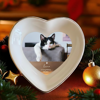 Personalized Pet Memorial Heart Dish – Custom Photo Pet Loss Keepsake